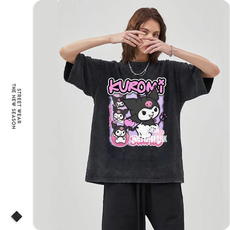 Vintage/Oversized Short Sleeve Tee - Kuromi Hello Kitty Cinnamon "PREMIUM DESIGN"