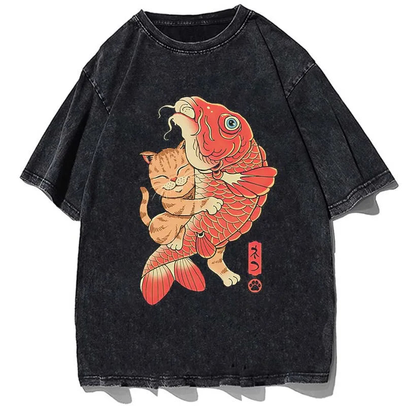 Vintage/Oversized Short Sleeve Tee - Samurai Ronin-Cat "PREMIUM DESIGN"