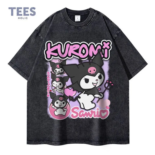 Vintage/Oversized Short Sleeve Tee - Kuromi Hello Kitty Cinnamon "PREMIUM DESIGN"