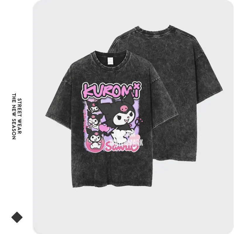 Vintage/Oversized Short Sleeve Tee - Kuromi Hello Kitty Cinnamon "PREMIUM DESIGN"