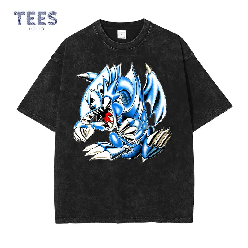 Vintage/Oversized Short Sleeve Tee - Yu Gi Oh Blue Eyes White Dragon