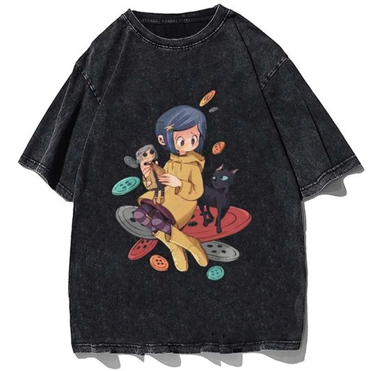 Vintage/Oversized Short Sleeve Tee - Cartoon Coraline Novelty