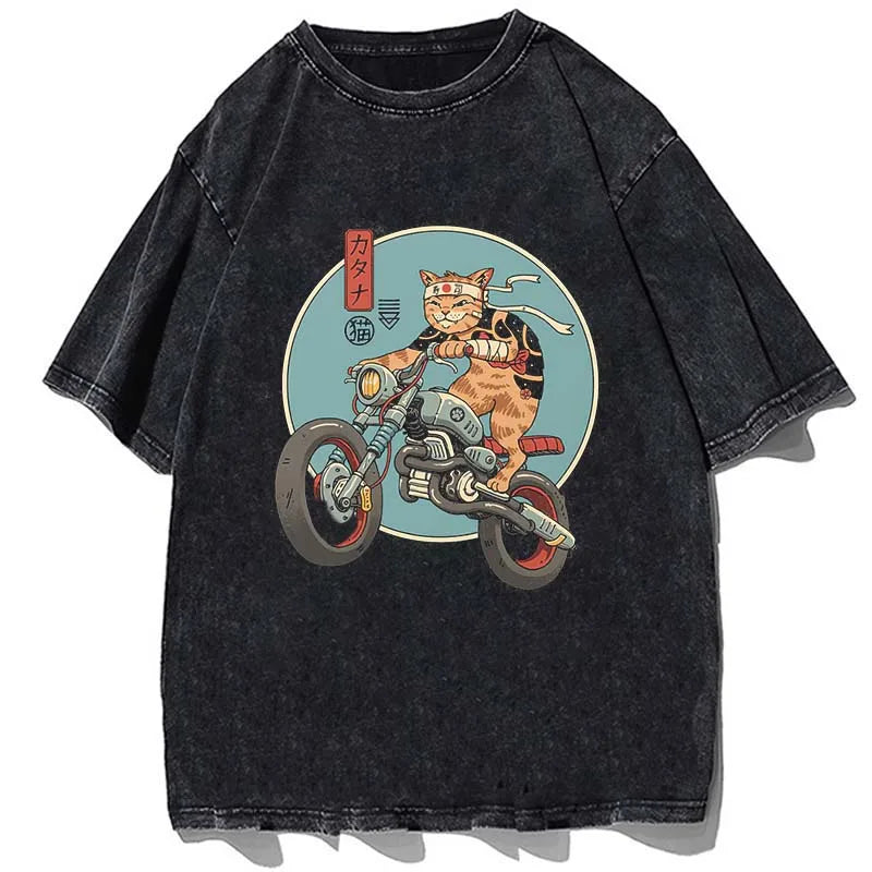 Vintage/Oversized Short Sleeve Tee - Samurai Ronin-Cat "PREMIUM DESIGN"