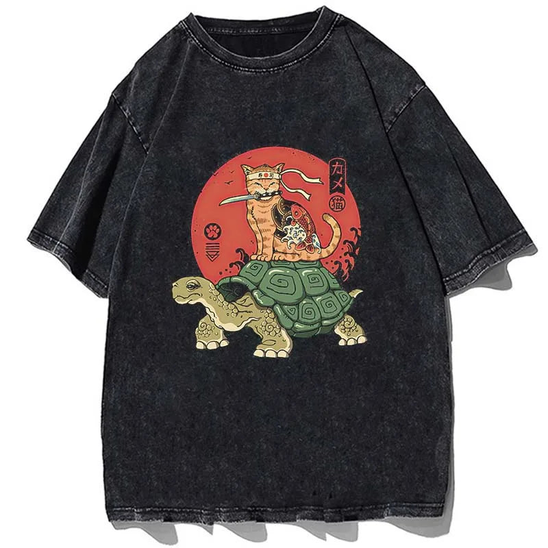 Vintage/Oversized Short Sleeve Tee - Samurai Ronin-Cat "PREMIUM DESIGN"