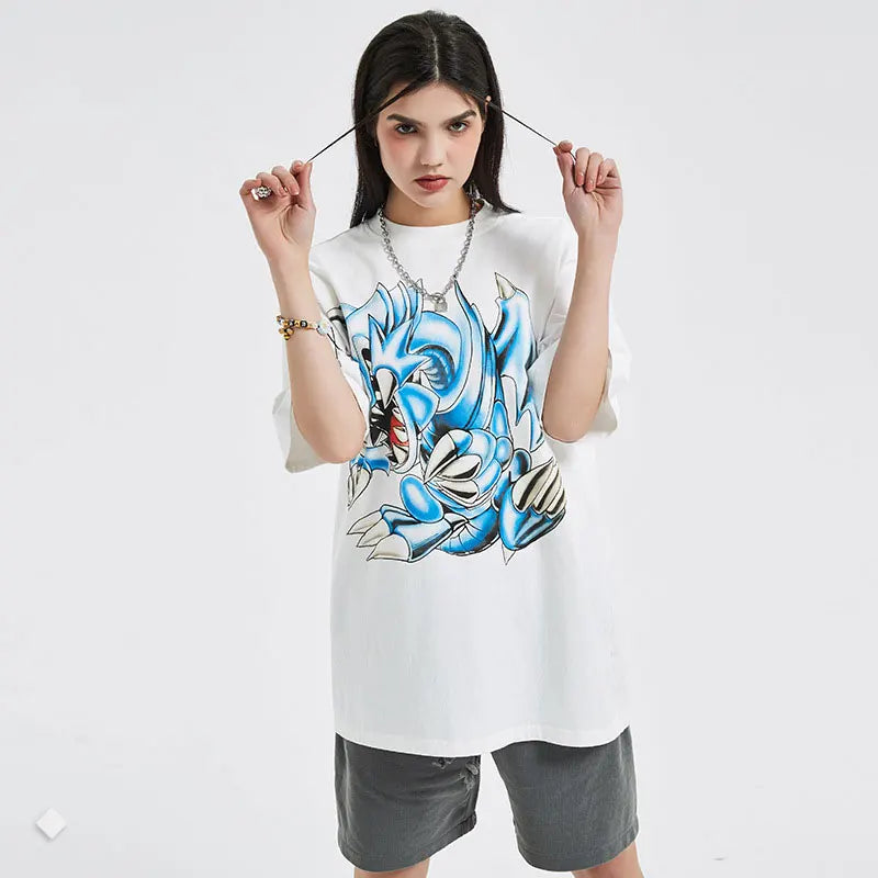 Vintage/Oversized Short Sleeve Tee - Blue Eyes White Dragon #2