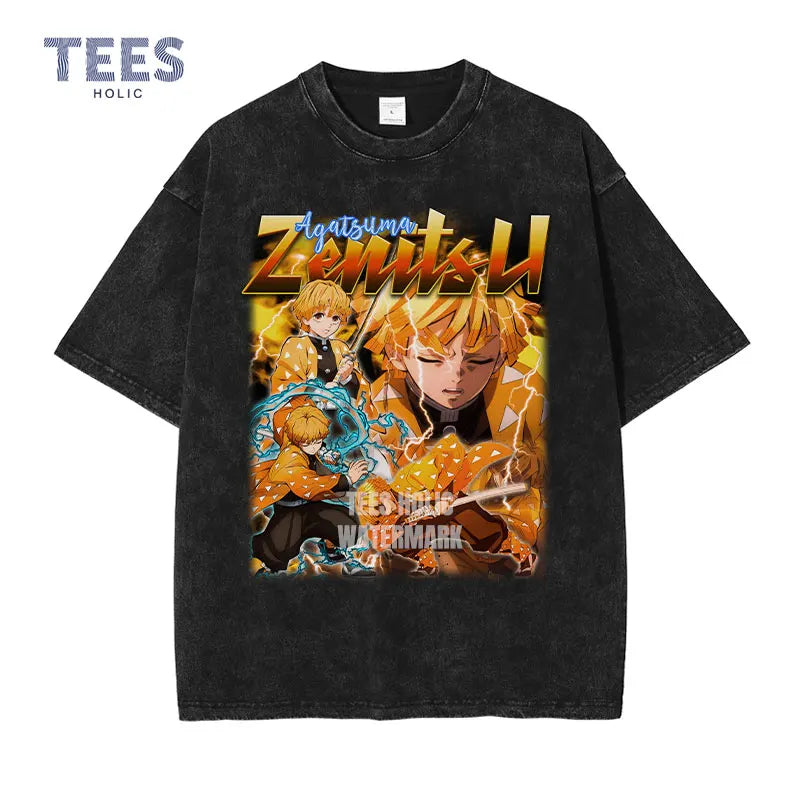 Vintage/Oversized Short Sleeve Tee - Agatsuma Zenitsu Demon Slayer "PREMIUM DESIGN"